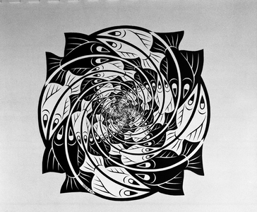 844758 Afbeelding van de muurschildering 'Perpetuum Mobile' van M.C. Escher uit 1958, in het ontvangstgebouw (aula) van ...